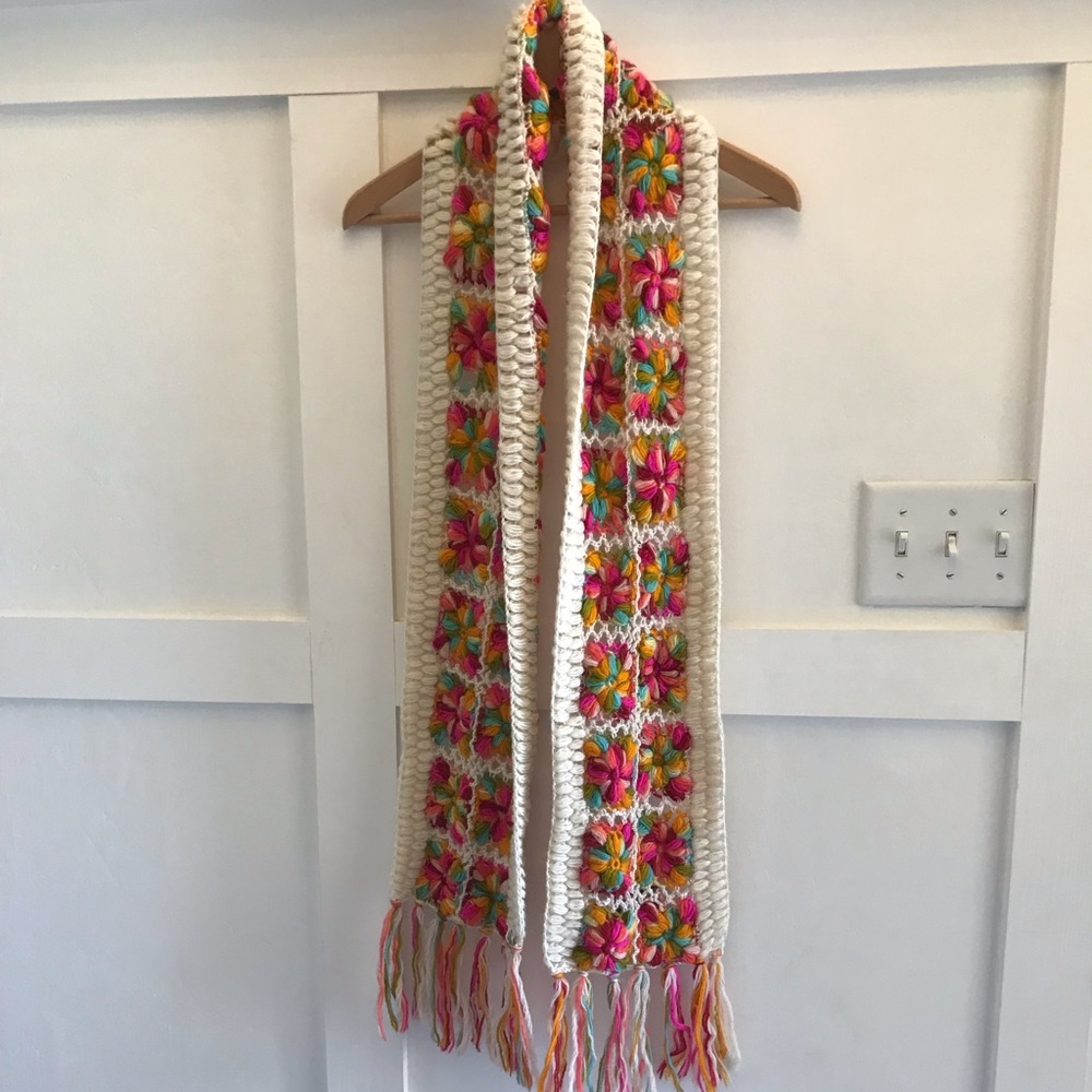 Granny square colorful hand kitted scarf